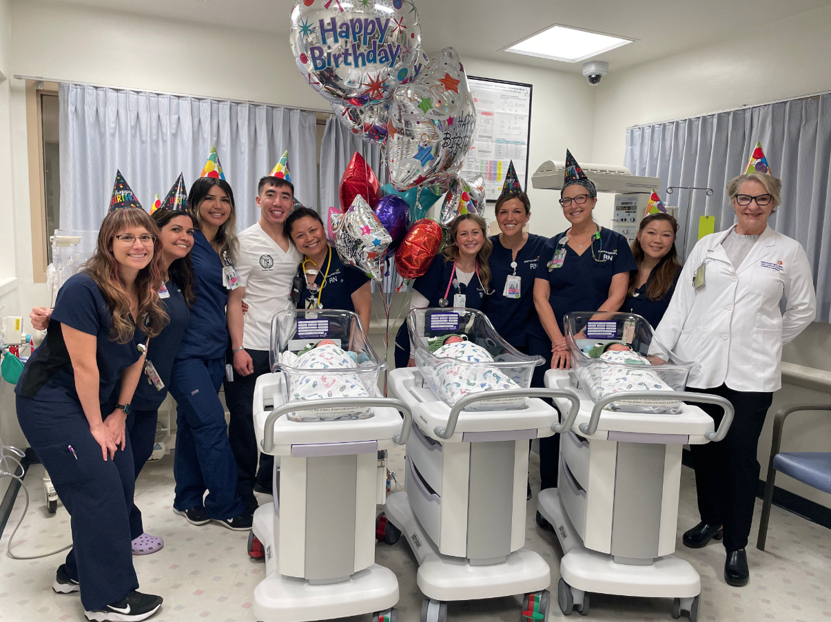 Miller Children’s & Women’s nurses sing happy birthday to three Leap Year babies.
