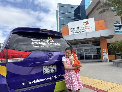 Ines Nunez, 8, a patient at the Jonathan Jaques Children’s Cancer Institute, advocates for a new statewide effort encouraging drivers to join the interest list for a Disney-inspired license plate to help fund pediatric specialty care at children’s hospitals in California.